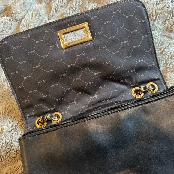 Aldo Quilted Black Crossbody with Gold Accents - Picture 4 of 5